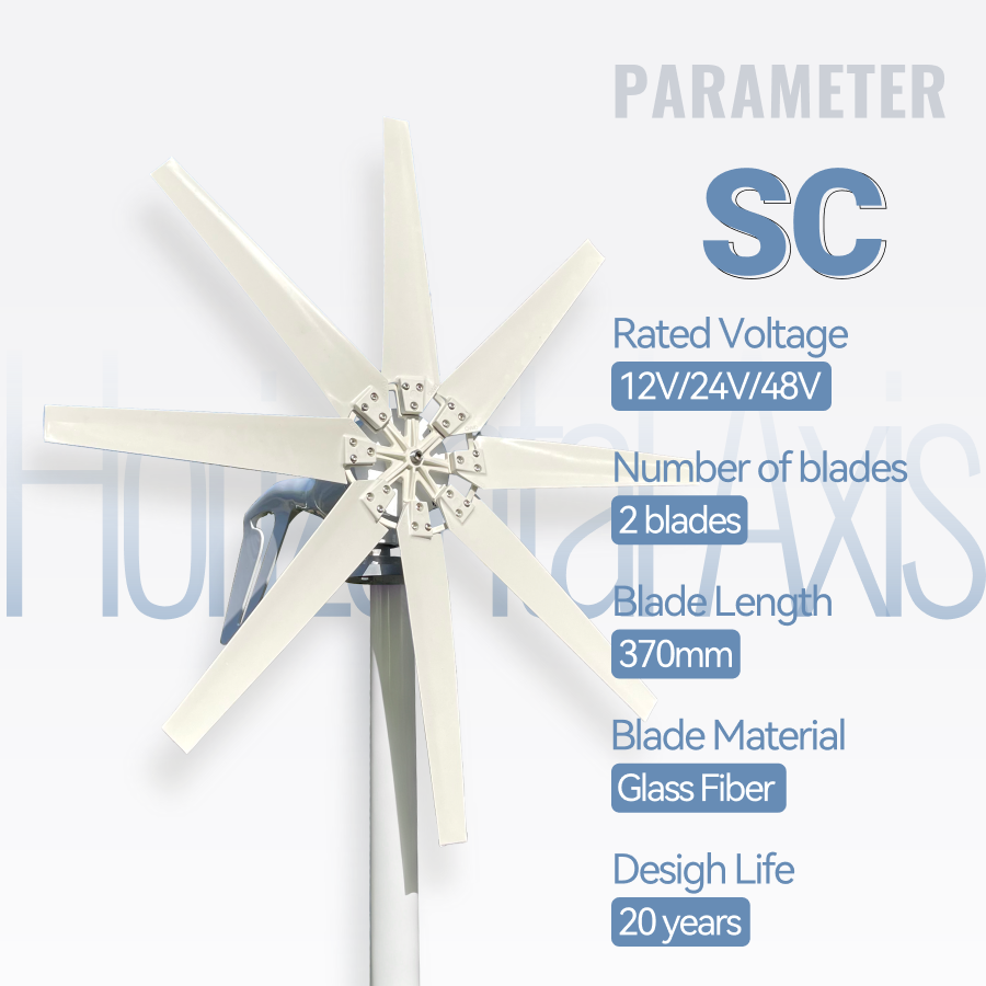 FLTXNY Horizontal Axis Wind Turbine Generator 12V 24V 48V for Home Use Low Wind Start-up 1000W Three phase AC 8-blade Wind Turbine Generator
