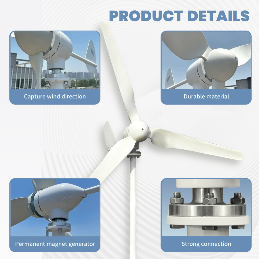 FLTXNY Horizontal Axis 1500W Wind Turbine Generator 12V 24V 48V for Home Use Low Wind Start-up Suitable for Off Grid Systems