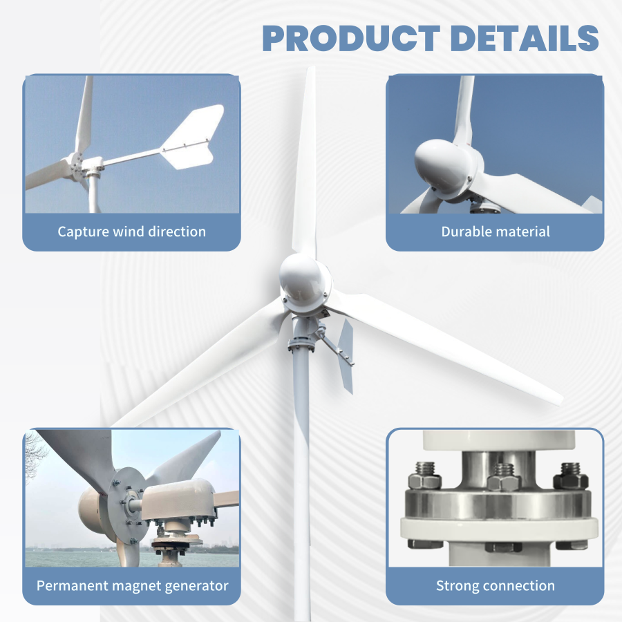 FLTXNY Horizontal Axis 3000W 5000W 10000W Wind Turbine Generator 24V 48V 96V 110V 120V 220V 240Vfor Home Use Low Wind Start-up High-efficiency Wind Turbine Suitable For On-Grid System  Off-Grid System