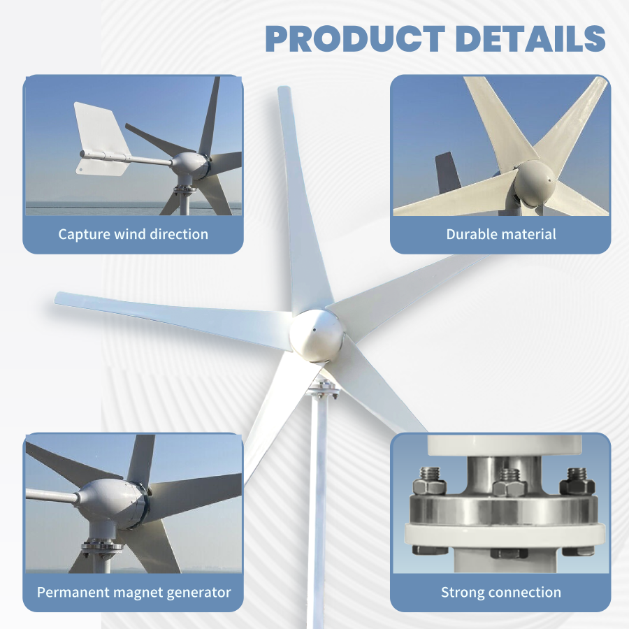 FLTXNY Horizontal Axis 1500W Wind Turbine Generator 12V 24V 48V for Home Use Low Wind Start-up Suitable For Off Grid Systems