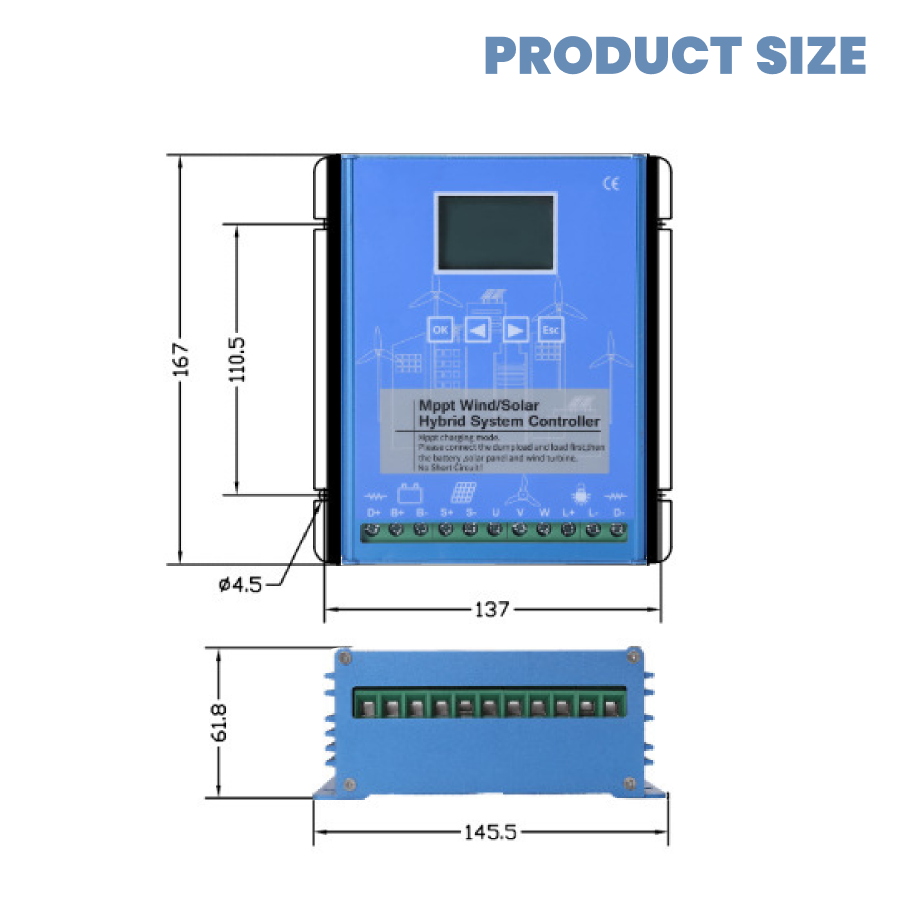 1600W 12V/24V MPPT Hybrid Laderegler Windturbine Solar Modul Controller Bluetooth optional