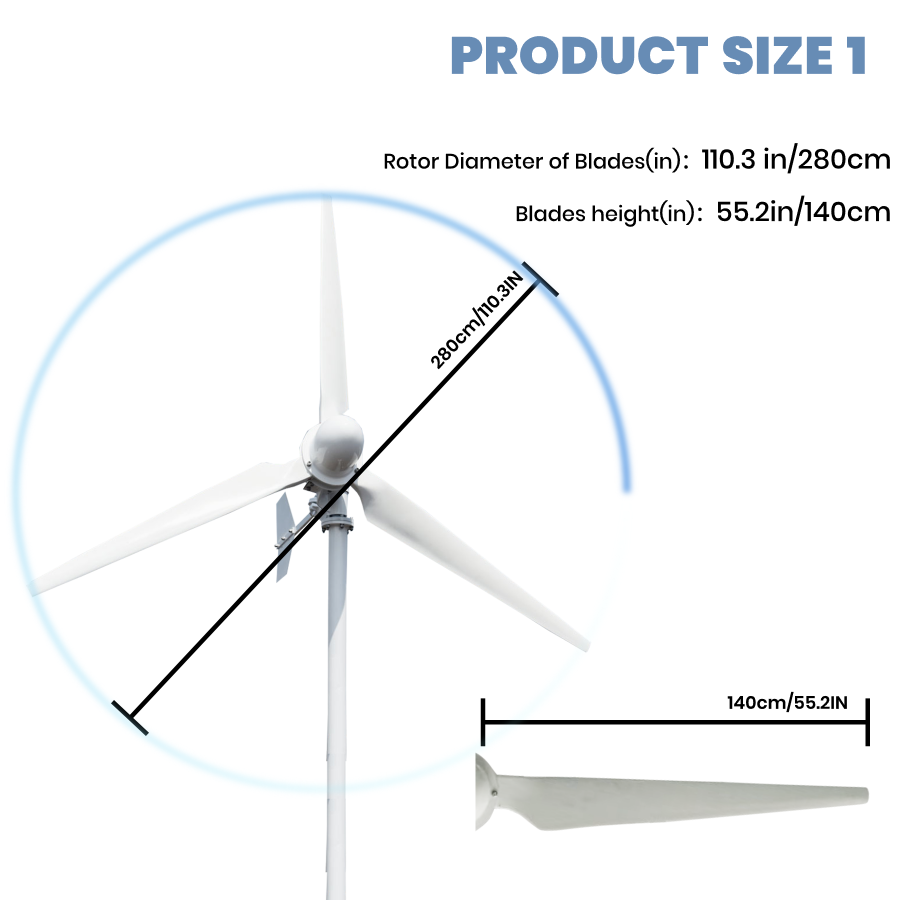 FLTXNY Horizontal Axis 3000W 5000W 10000W Wind Turbine Generator 24V 48V 96V 110V 120V 220V 240Vfor Home Use Low Wind Start-up High-efficiency Wind Turbine Suitable For On-Grid System  Off-Grid System