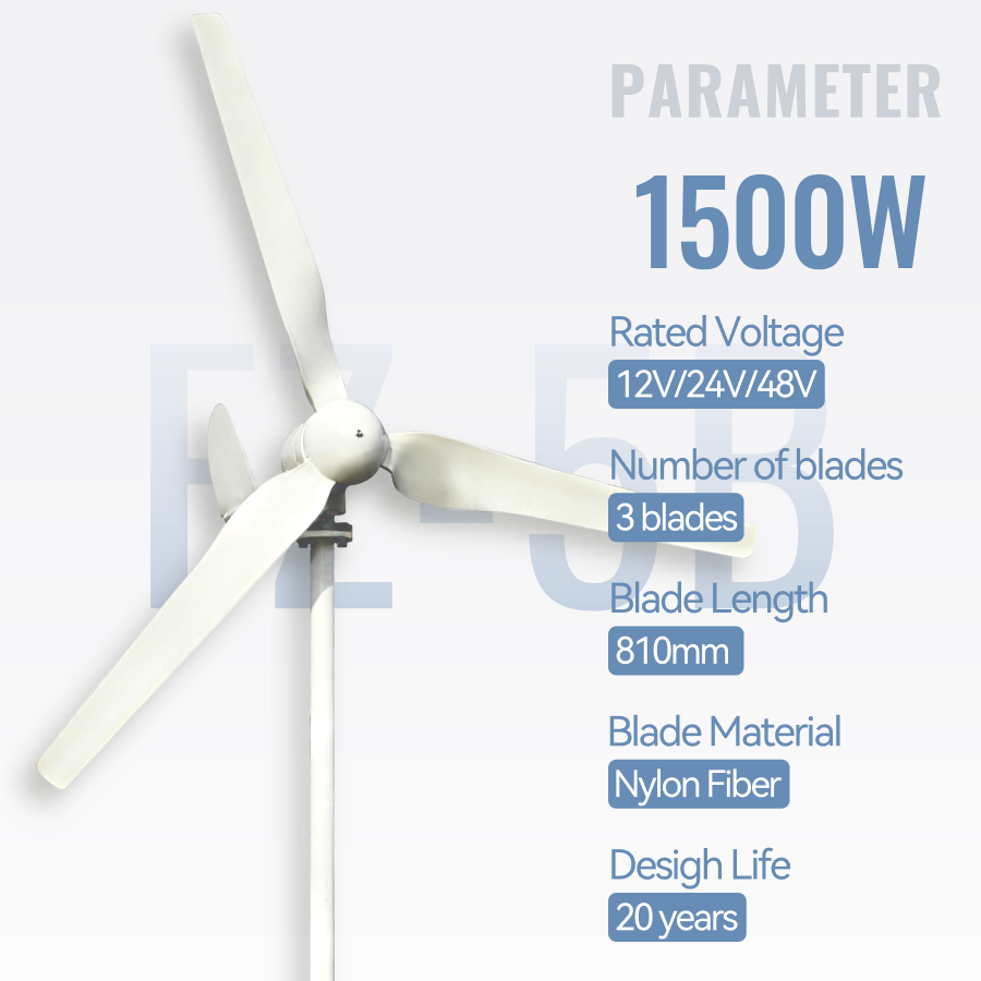 FLTXNY Horizontal Axis 1500W Wind Turbine Generator 12V 24V 48V for Home Use Low Wind Start-up Suitable for Off Grid Systems