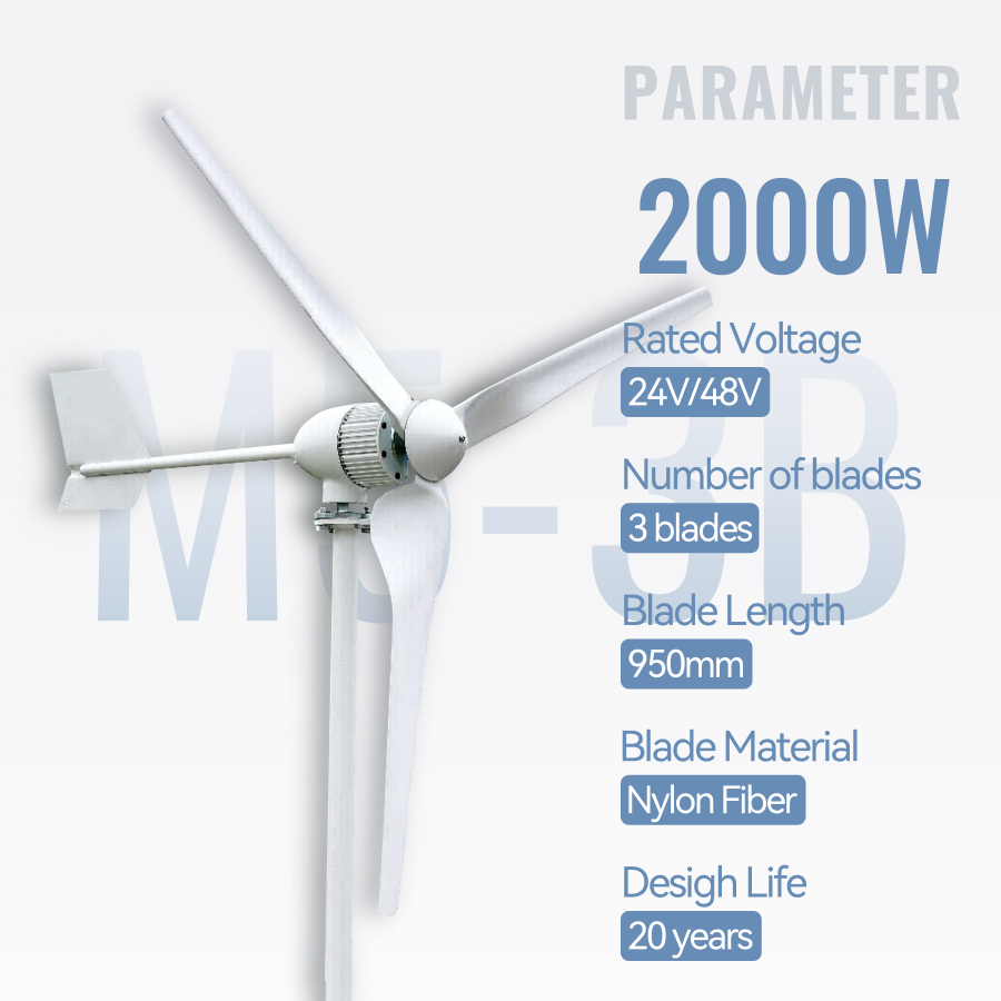 FLTXNY Horizontal Axis 2000W Wind Turbine Generator 24V 48V for Home Use Low Wind Start-up High-efficiency Wind Turbine Suitable For On-Grid System  Off-Grid System