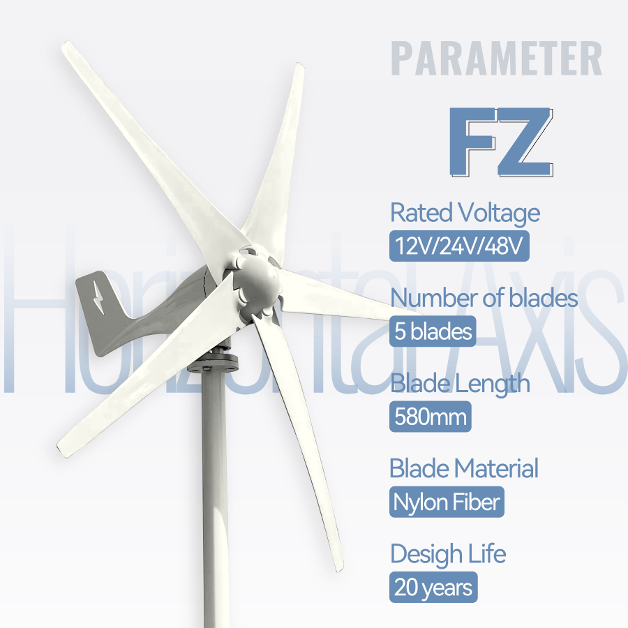 FLTXNY Horizontal Axis 600W 800W 1000W Wind Turbine Generator 12V 24V 48V for Home Use Low Wind Start-up Three phase AC 5-blade Wind Turbine Generator