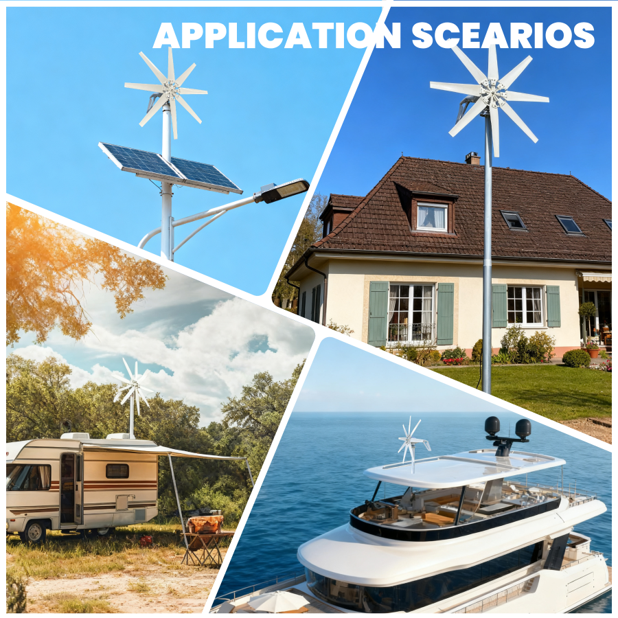 FLTXNY Horizontal Axis Wind Turbine Generator 12V 24V 48V for Home Use Low Wind Start-up 1000W Three phase AC 8-blade Wind Turbine Generator